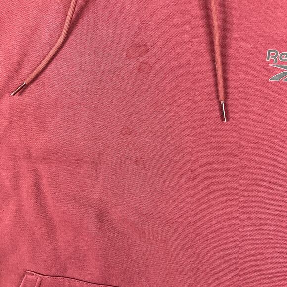 Reebok Hoodie Mens XL Maroon Pullover Fleece Sweatshirt Kangaroo Pocket Casual - Picture 7 of 9